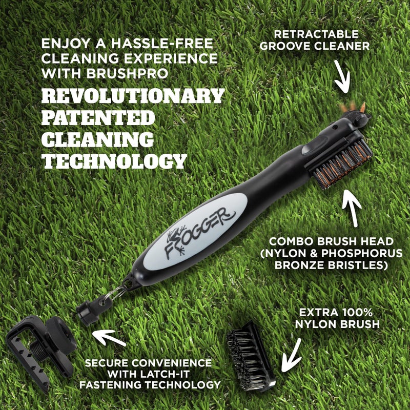 Frogger BrushPro Latch-It Golf Club Cleaner, Ergonomic Grip and Latch-it Magnet, Gray - Professional Golf Club Brush and Groove Cleaner for Golfers - Image 2